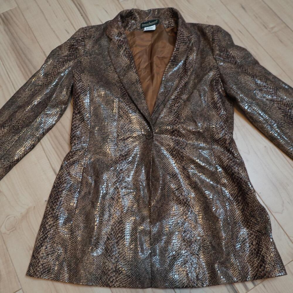 Harvé Benard Snakeskin Print Long Blazer Jacket Y2K Glam Size 8 - Picture 4 of 5